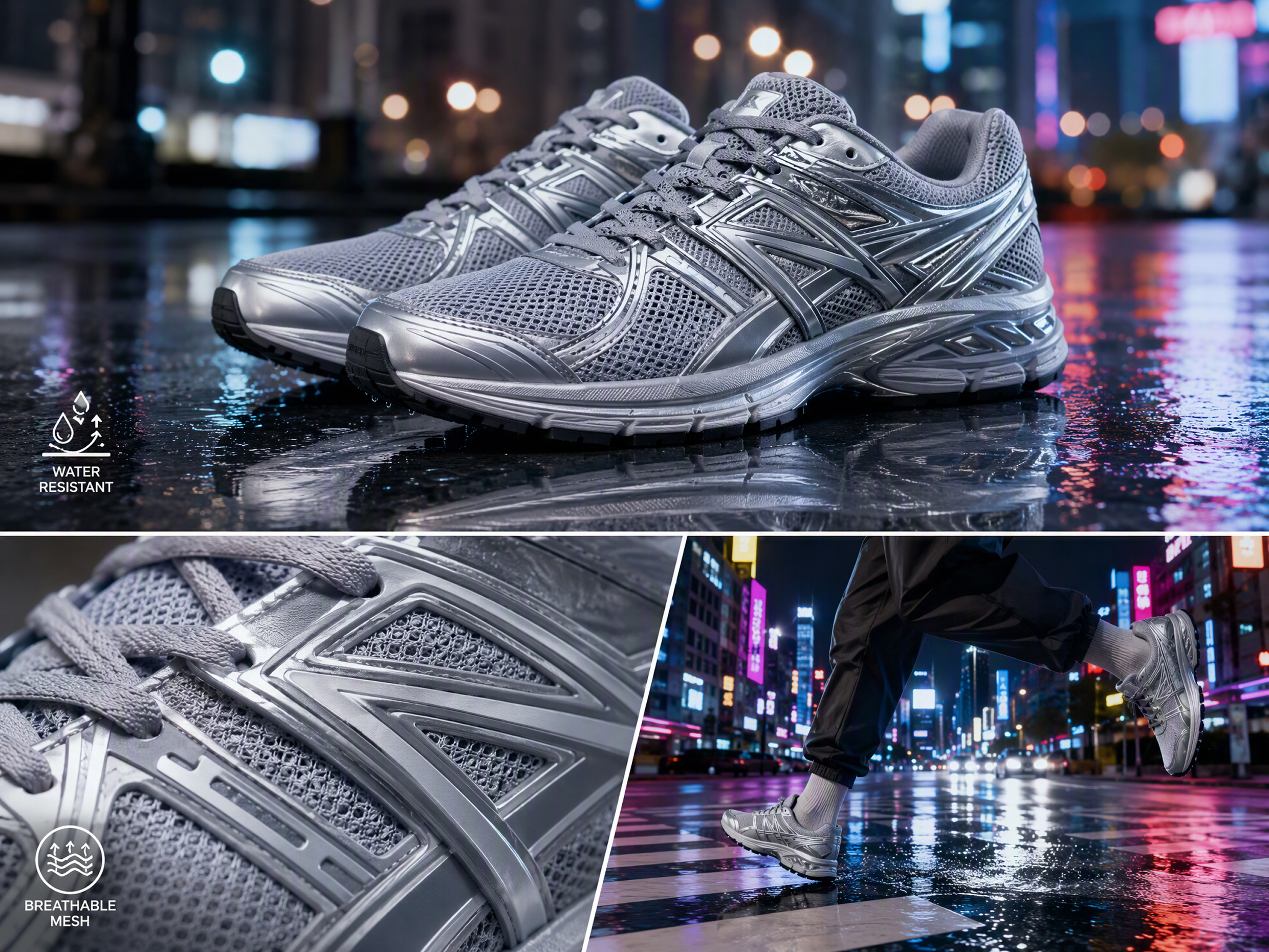Water-resistant running shoes with mesh