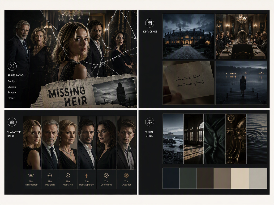 AI scene generator mood board and characters