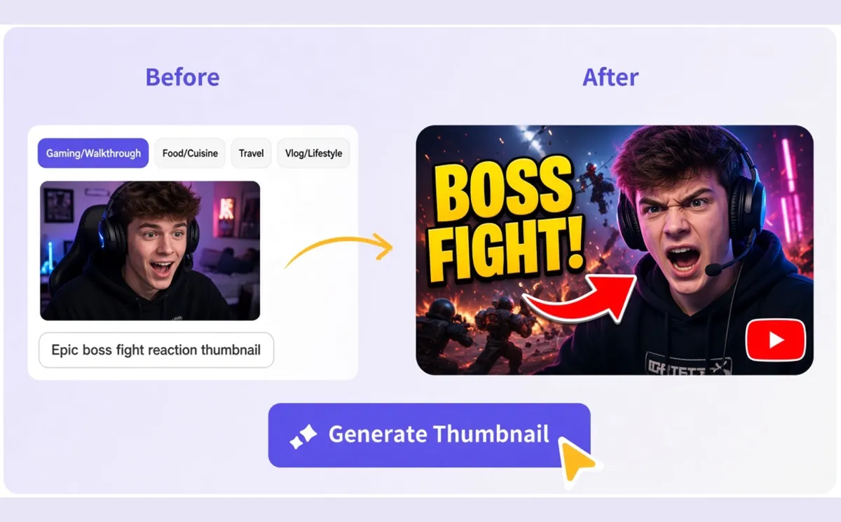 Before and After: video type guided AI thumbnail for gaming