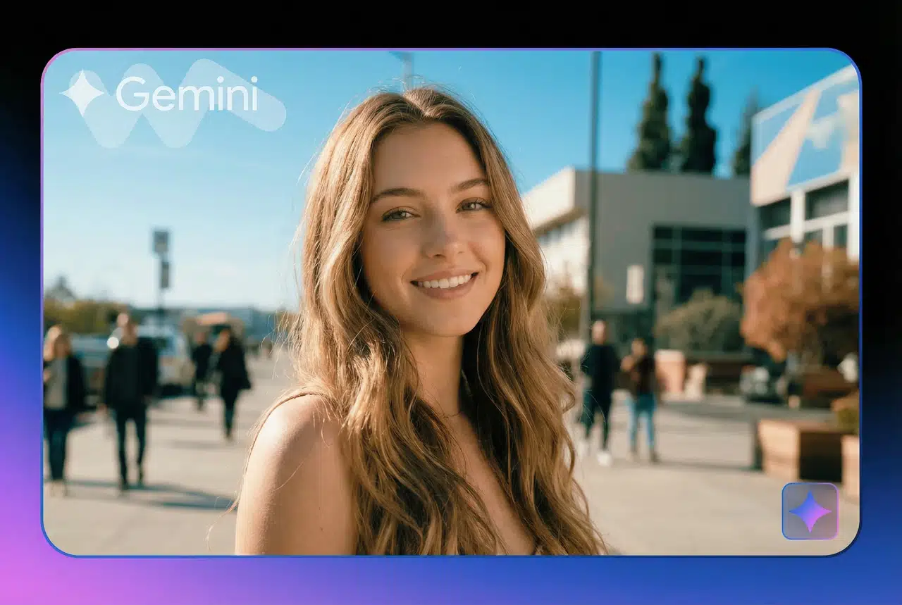 Gemini generated portrait of a smiling woman outdoors.