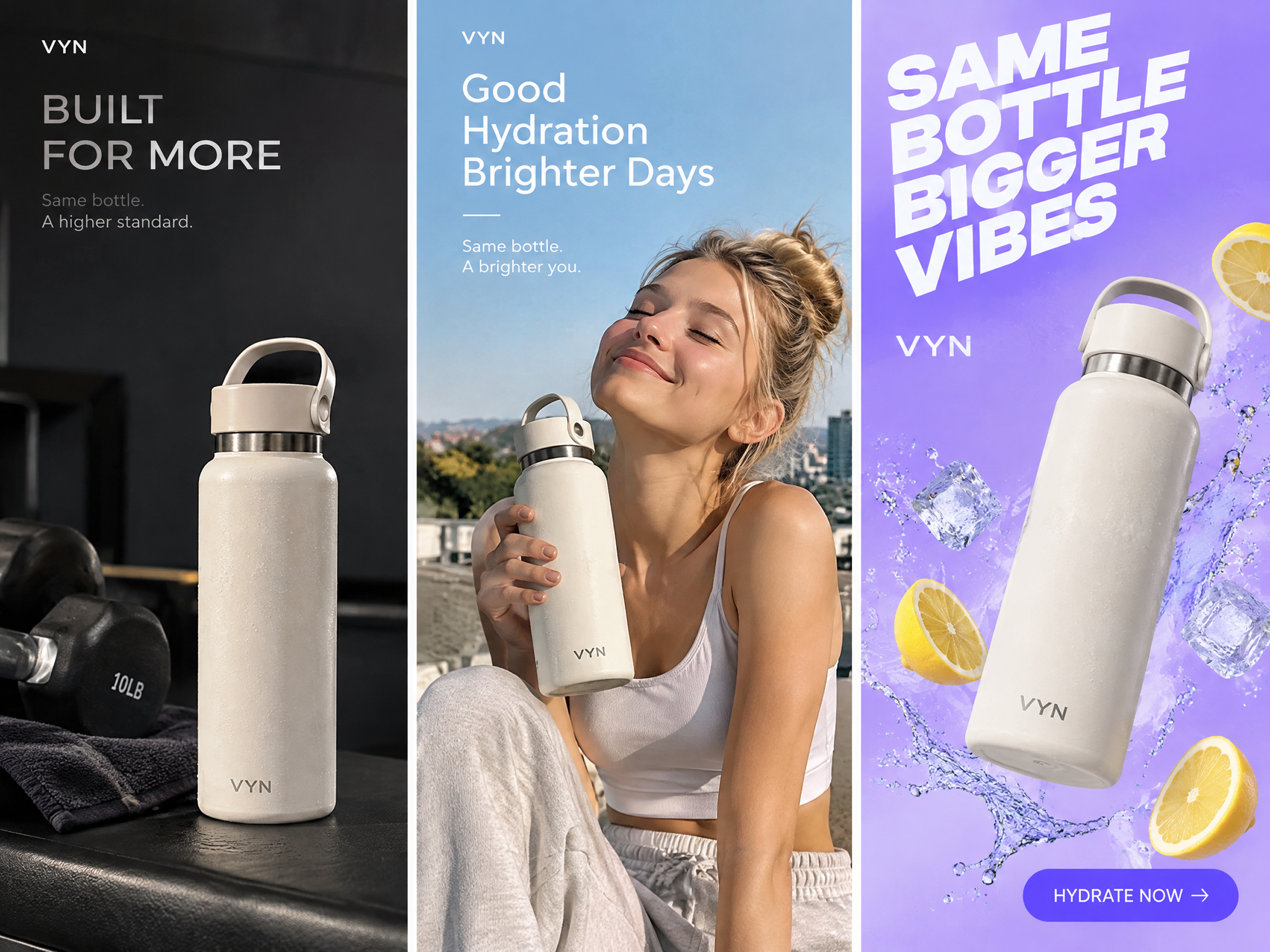VYN insulated water bottle hydration campaign
