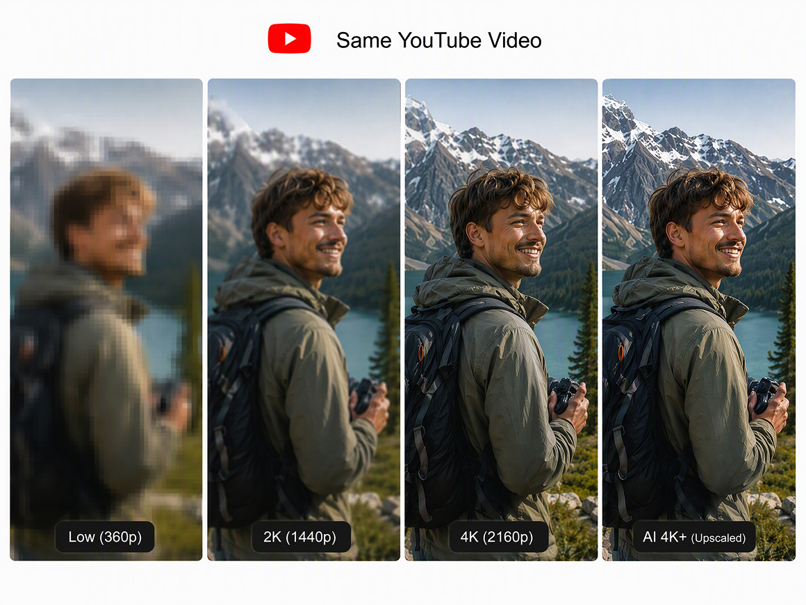 YouTube video quality from 360p to AI 4K+