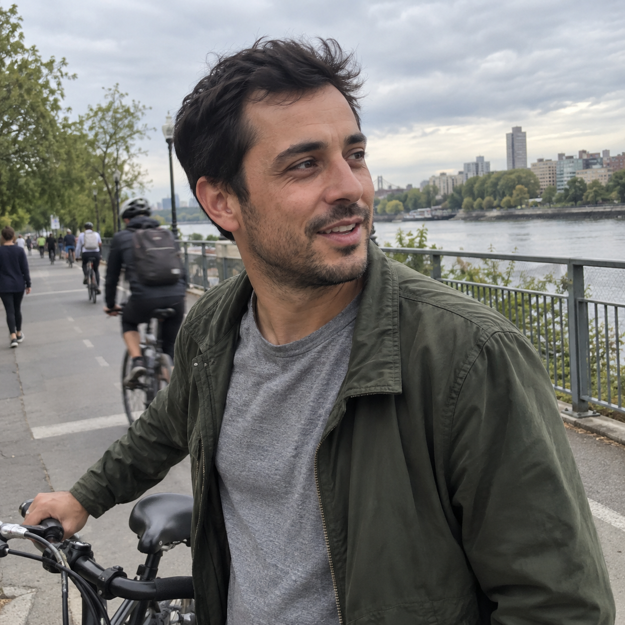 Victor R. on a riverside cycling path