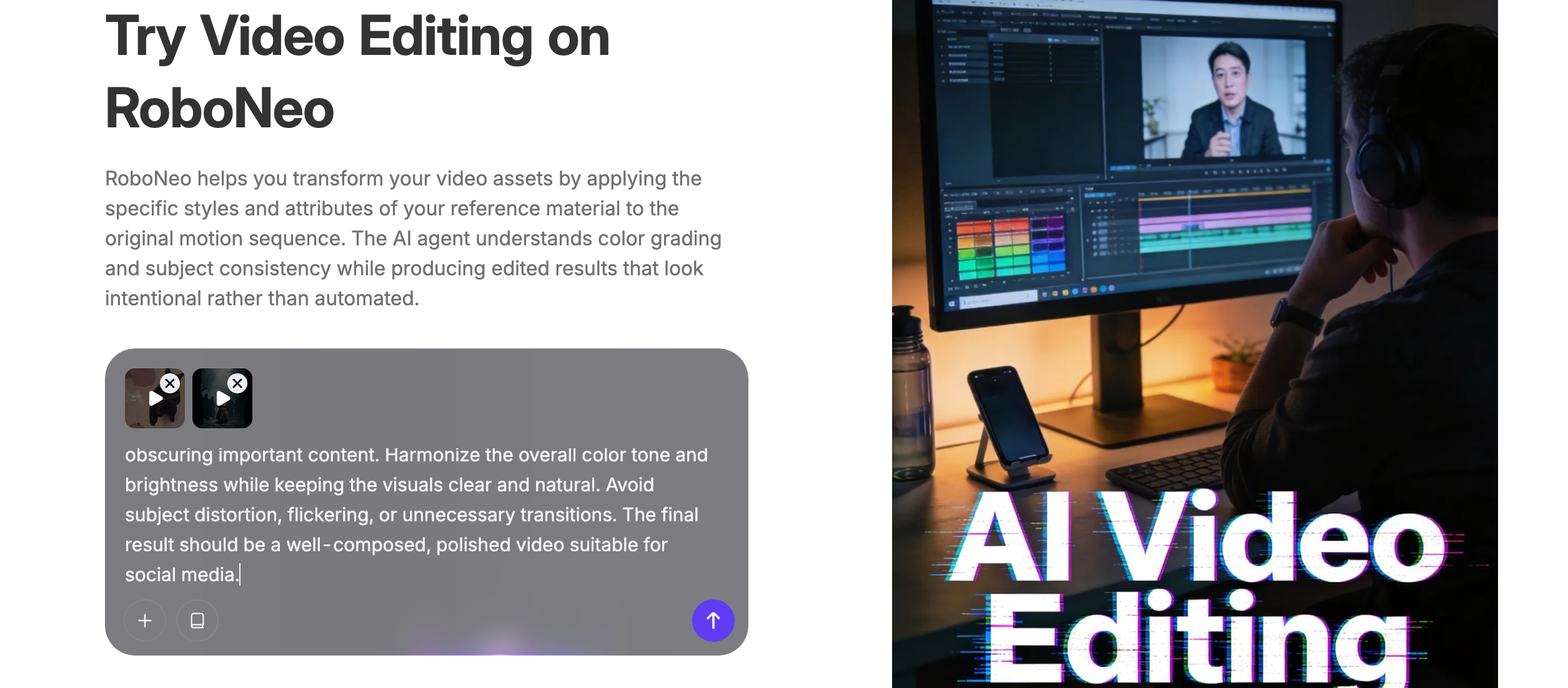 RoboNeo AI video editing for video overlays RoboNeo AI video editing for video overlays