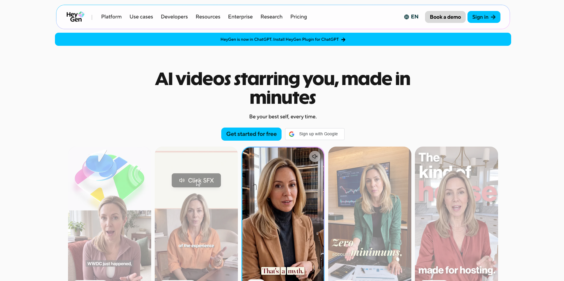 HeyGen AI video generator homepage