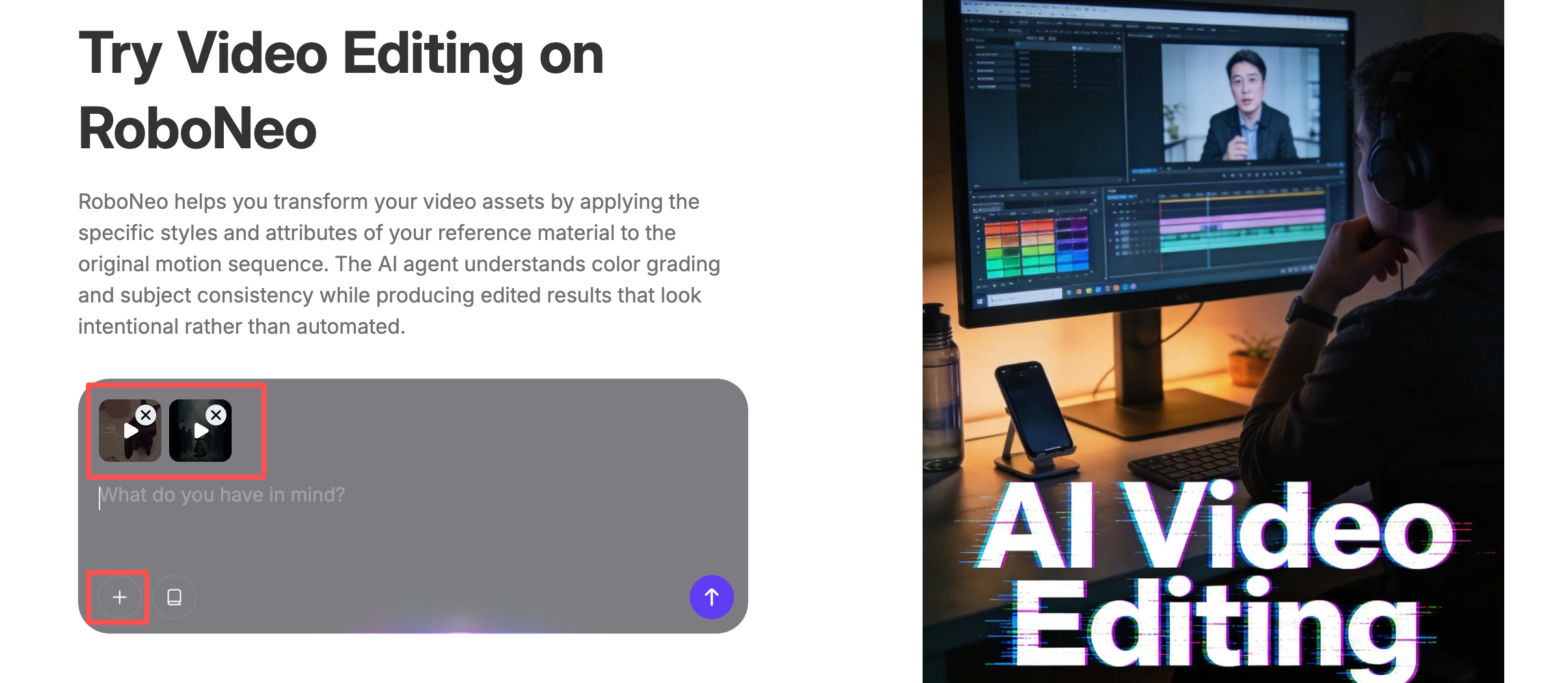 RoboNeo AI video editing for video overlays RoboNeo AI video editing for video overlays