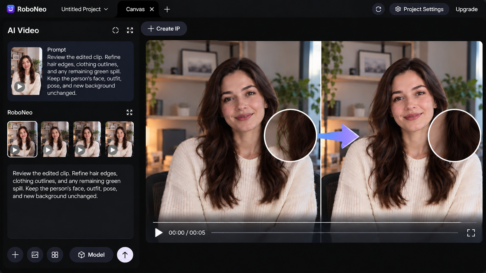 RoboNeo AI video green screen removal preview