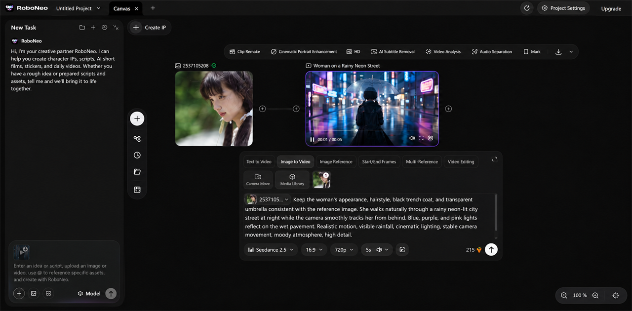 RoboNeo AI video maker image-to-video reference