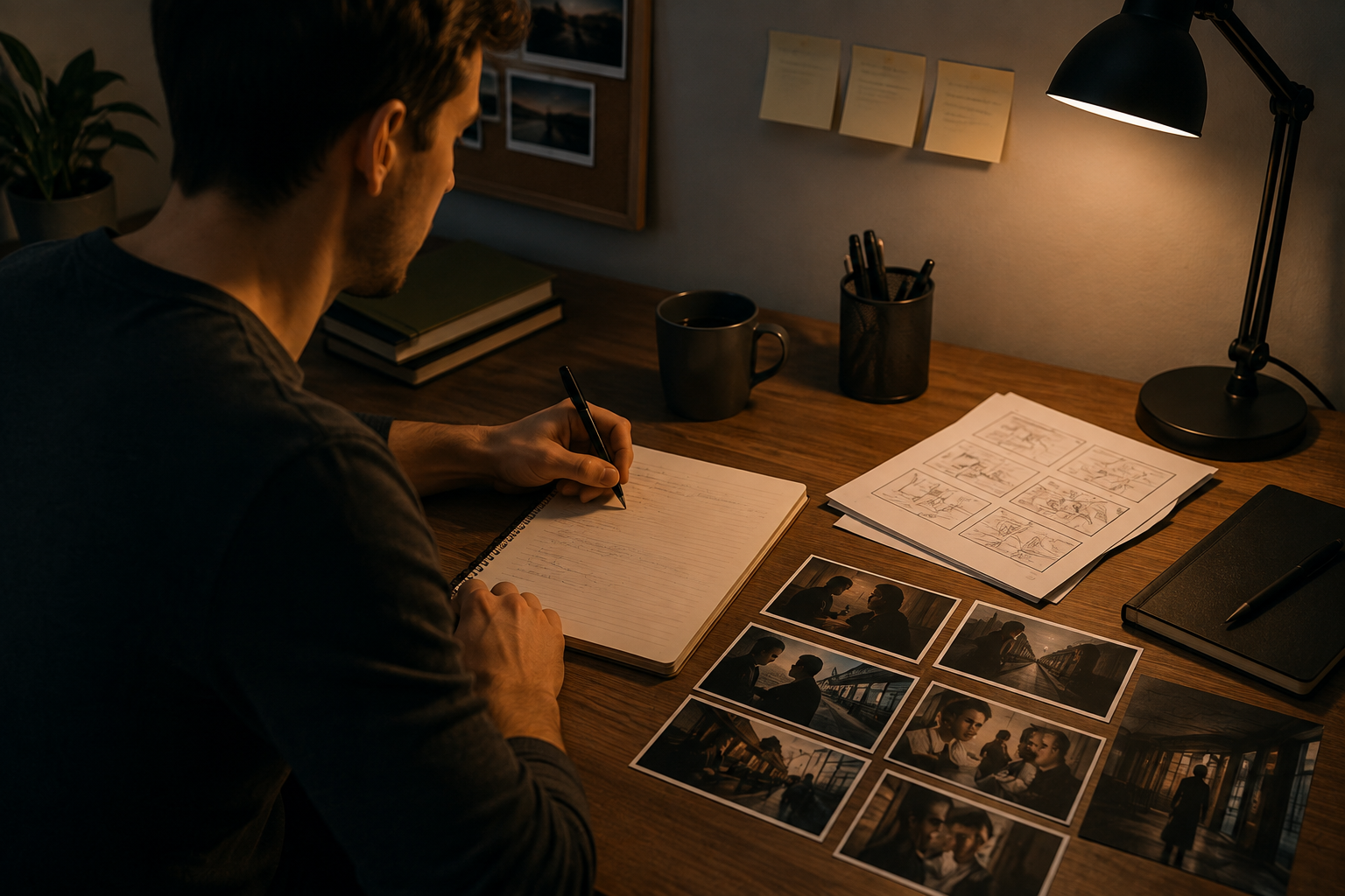 Movie script writer planning storyboard Movie script writer planning storyboard