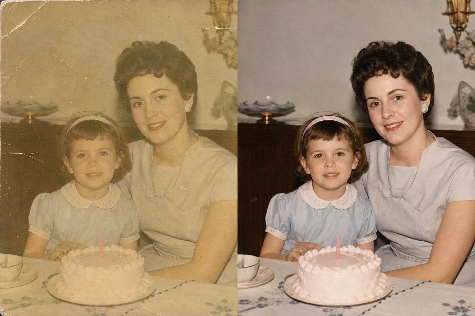 Old family photo restored with natural detail