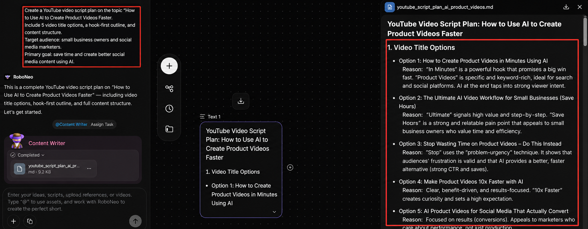 RoboNeo AI Product Video Script Generator