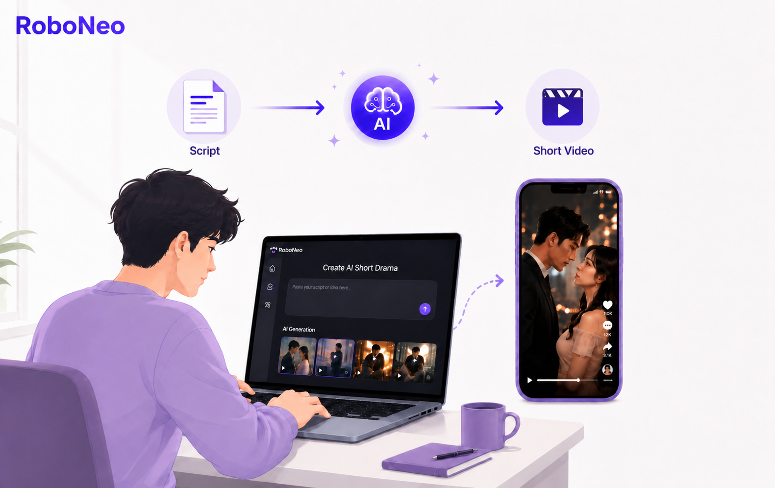 RoboNeo AI short drama and script-to-video.