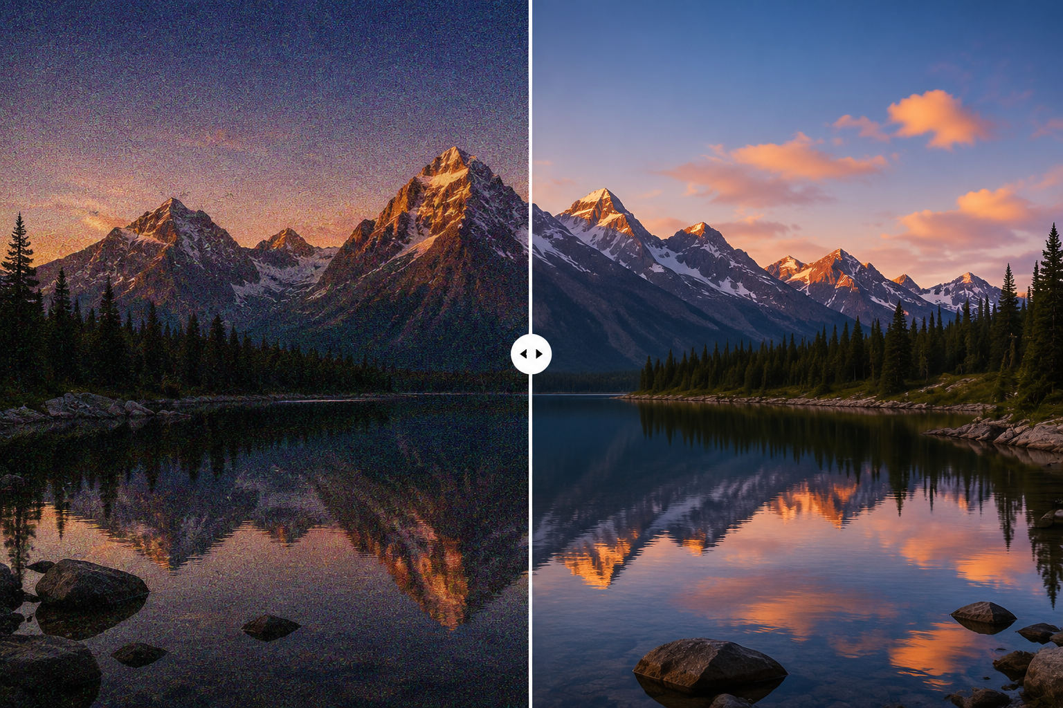 Grainy photo before and after enhancement