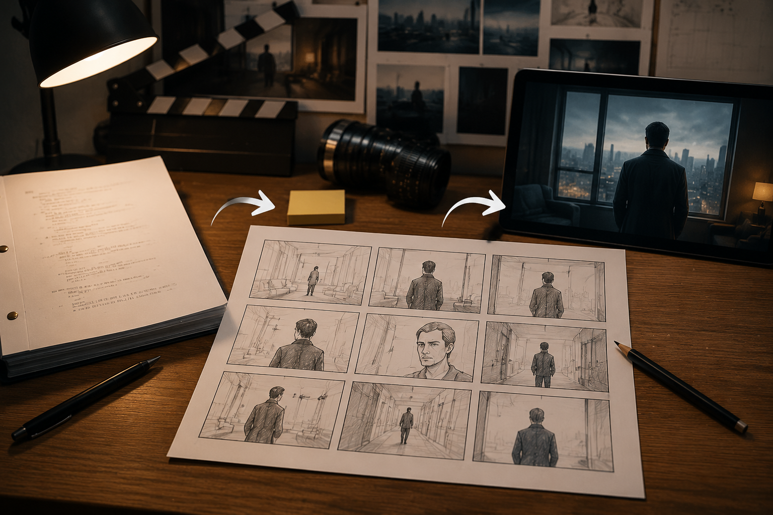 Film storyboard script to scene planning