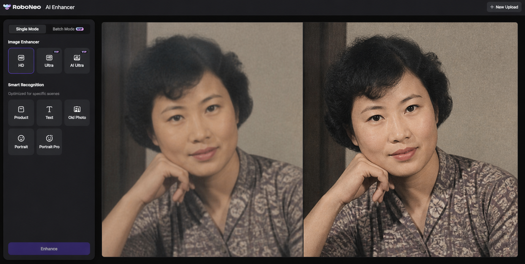 RoboNeo AI Enhancer restores old photo detail