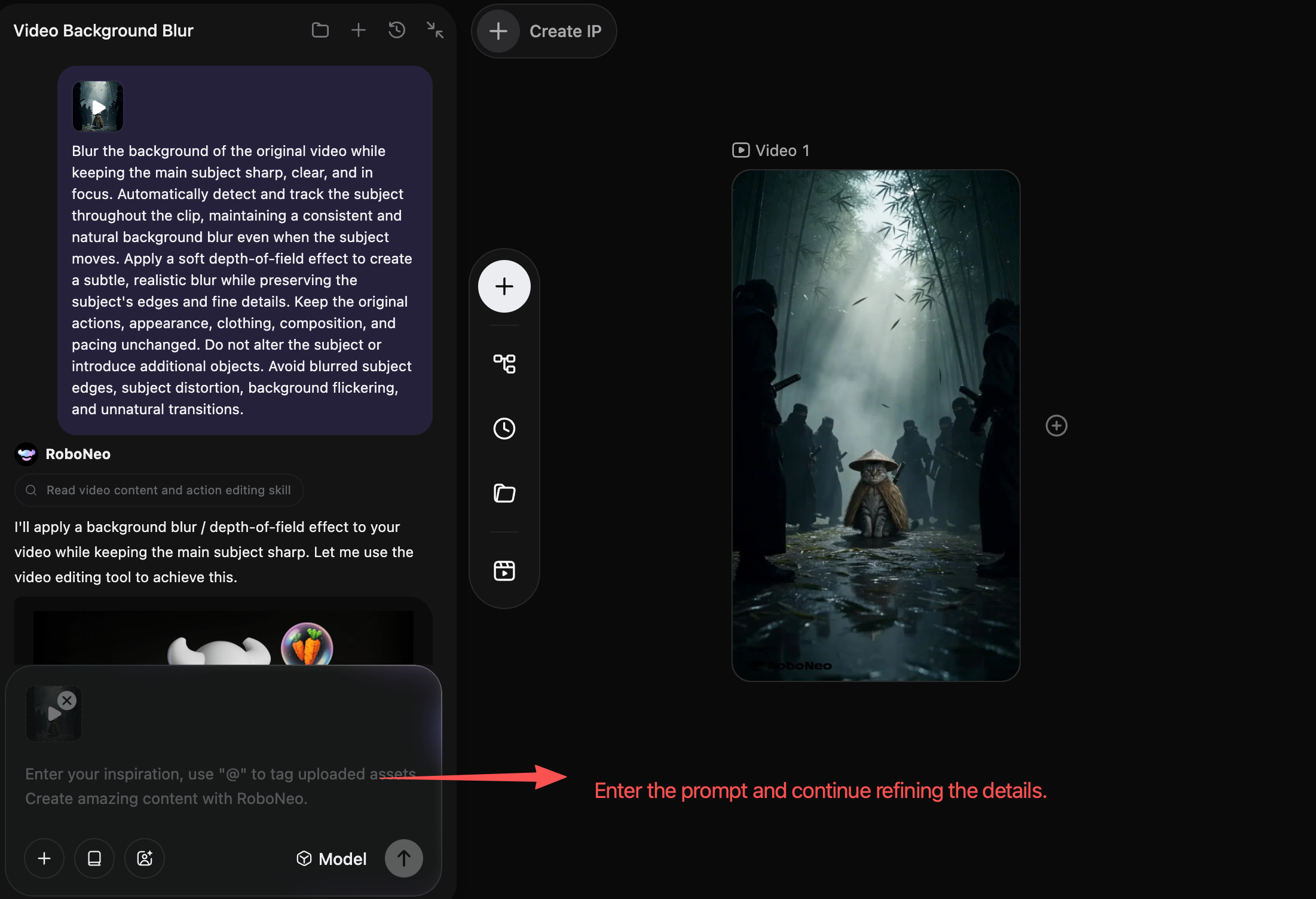 RoboNeo AI video background blur prompt RoboNeo AI video background blur prompt