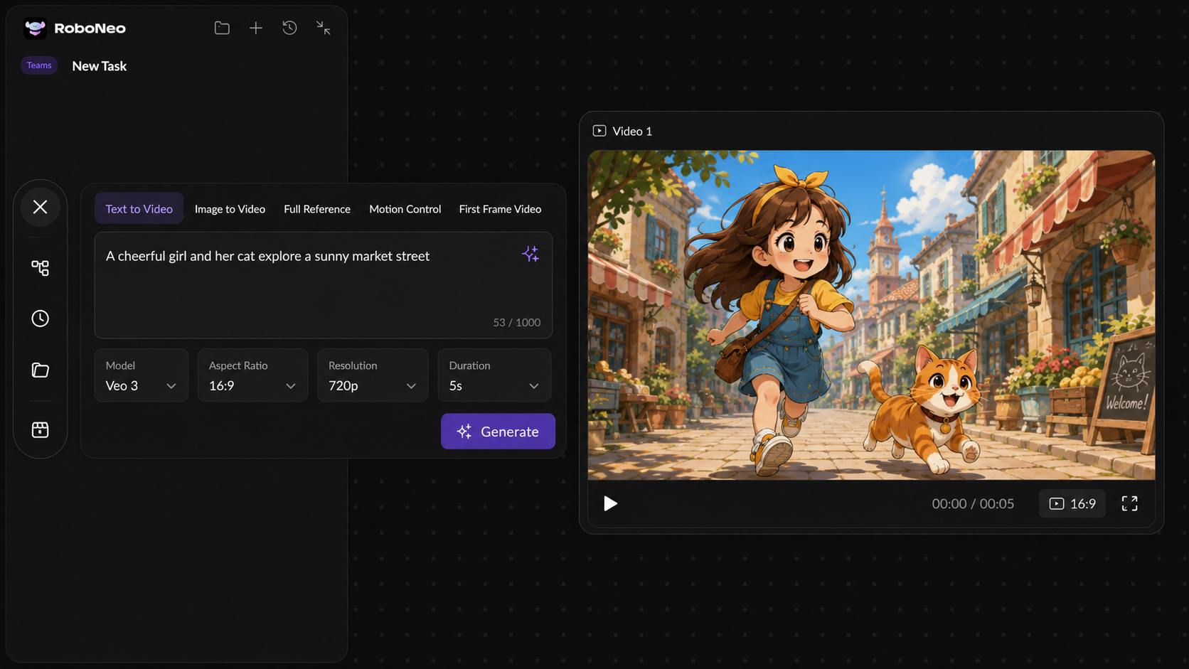 RoboNeo AI cartoon video generator
