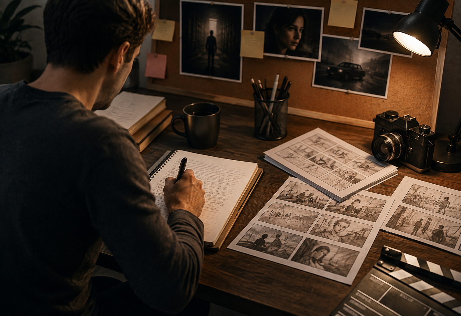 Movie script writer planning storyboards Movie script writer planning storyboards