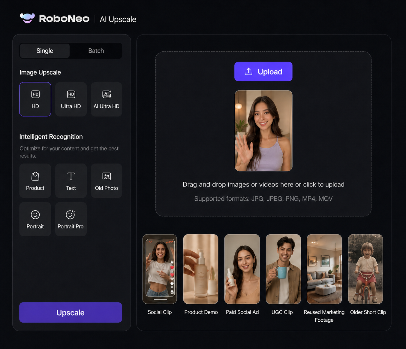 RoboNeo AI Upscale for video enhancement