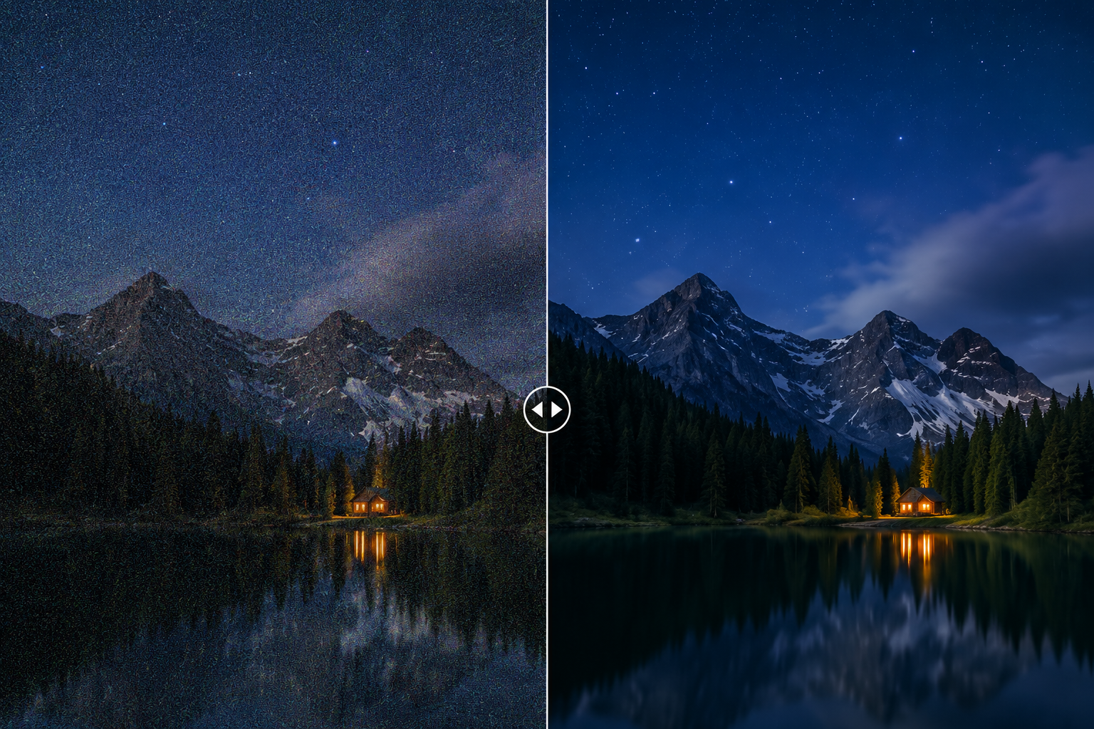 Photographic noise reduction before and after