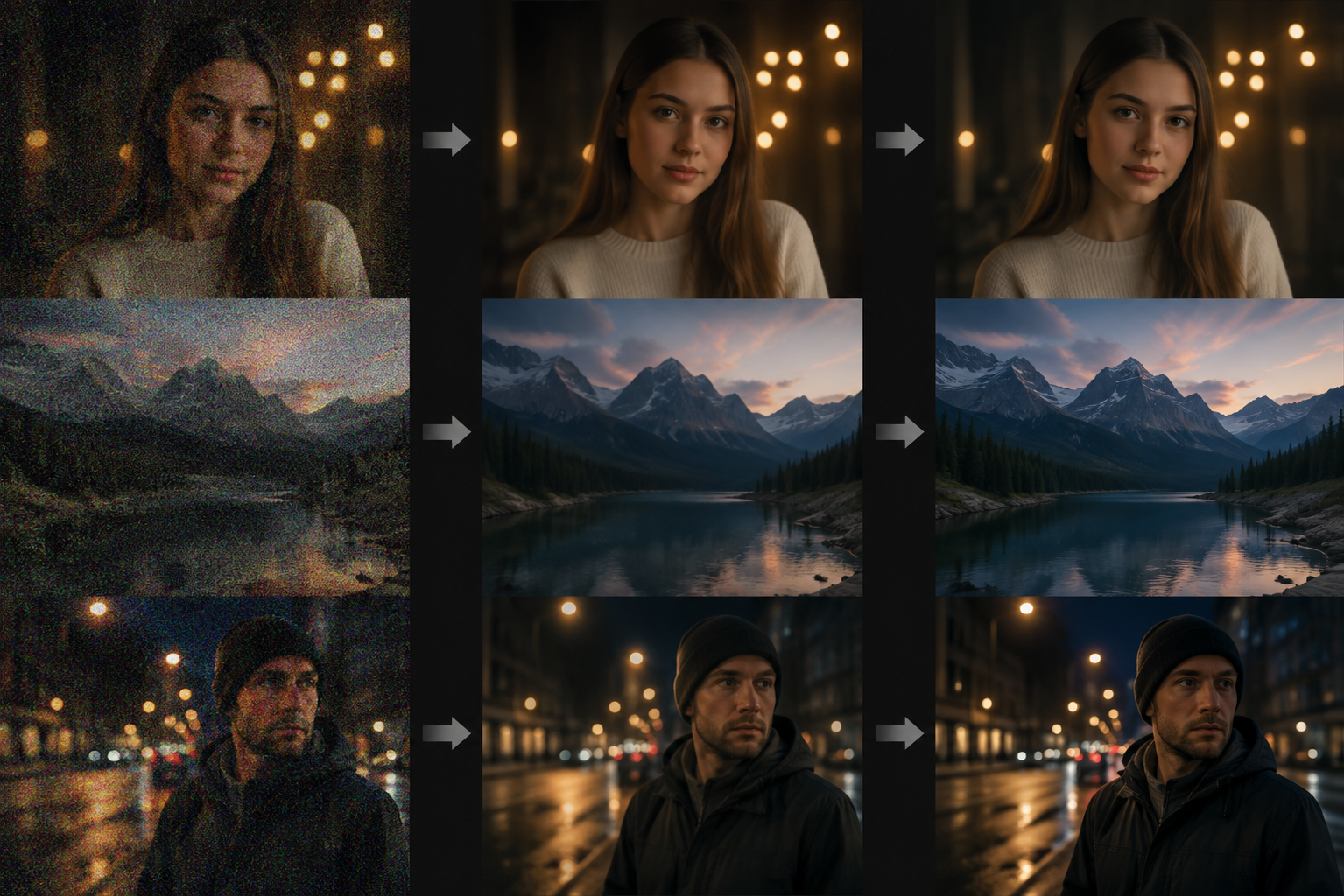 Grainy photo recovery quality comparison