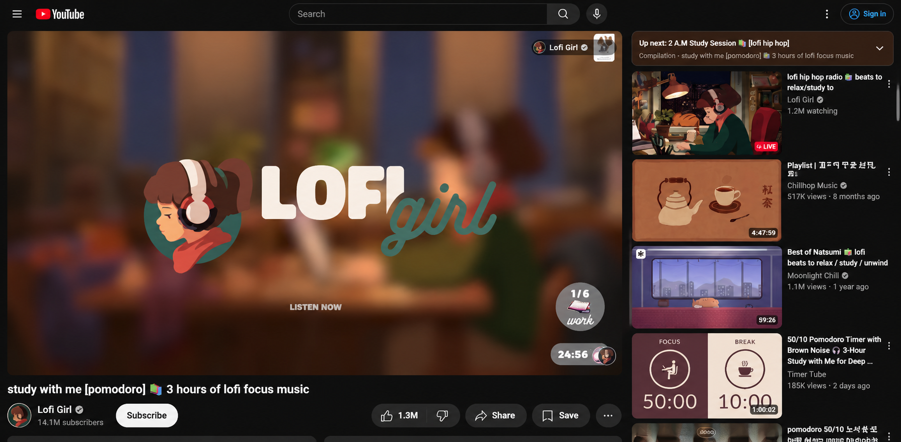 YouTube Lofi Girl Pomodoro study music