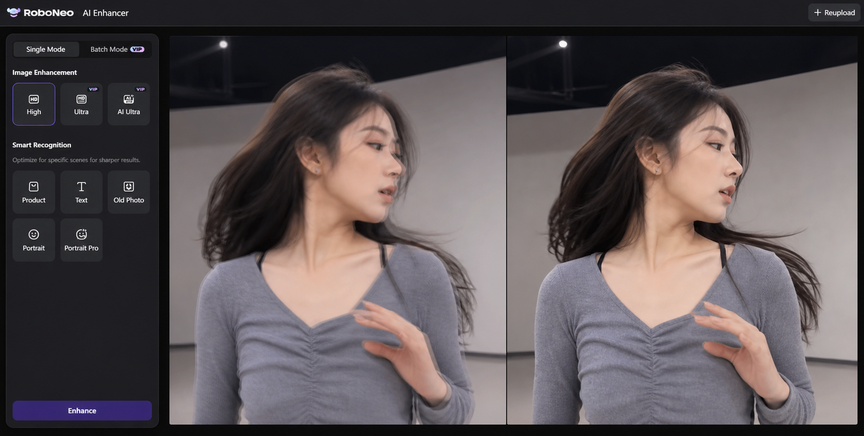 RoboNeo AI Video Enhancer motion comparison RoboNeo AI Video Enhancer motion comparison