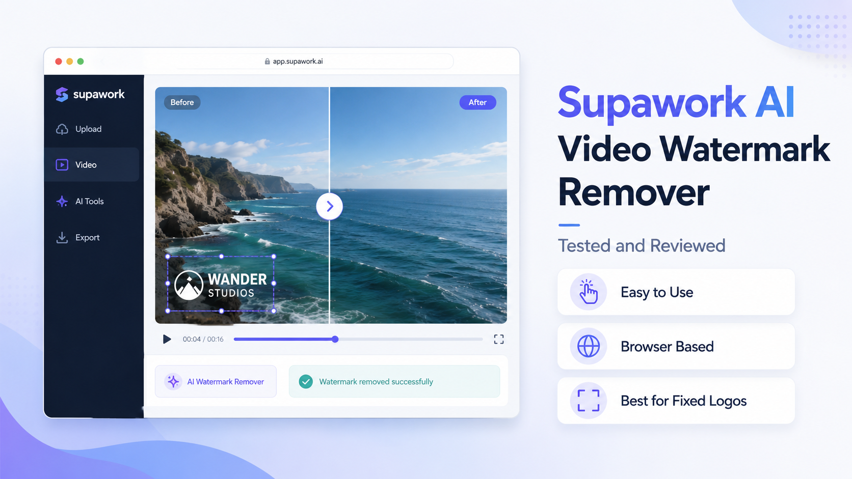 Supawork AI video watermark remover
