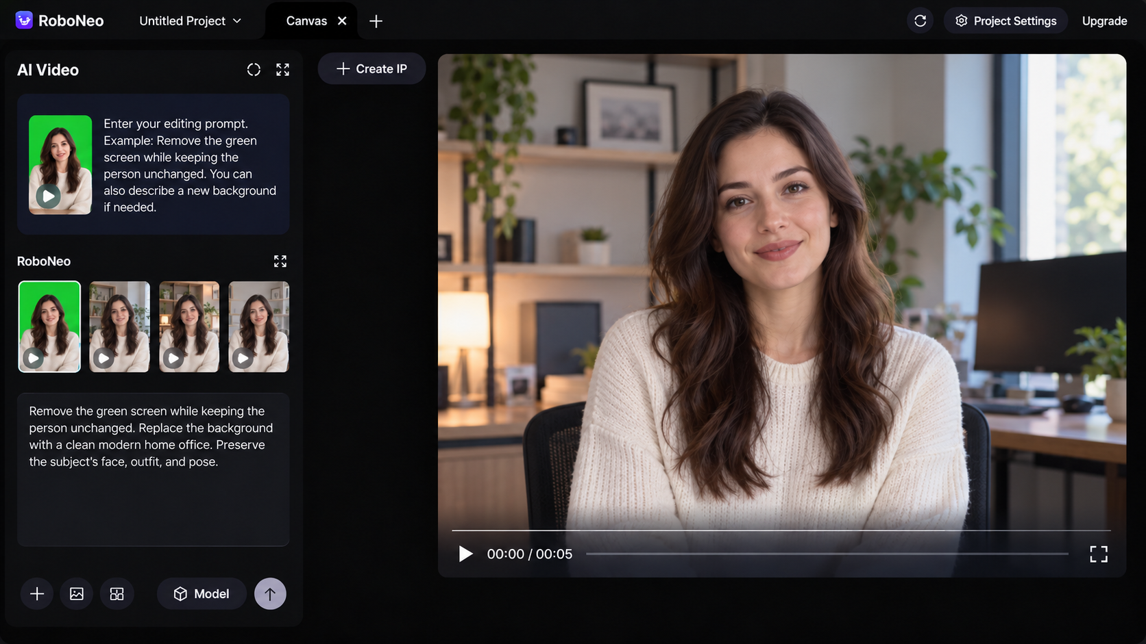 RoboNeo AI video green screen removal preview