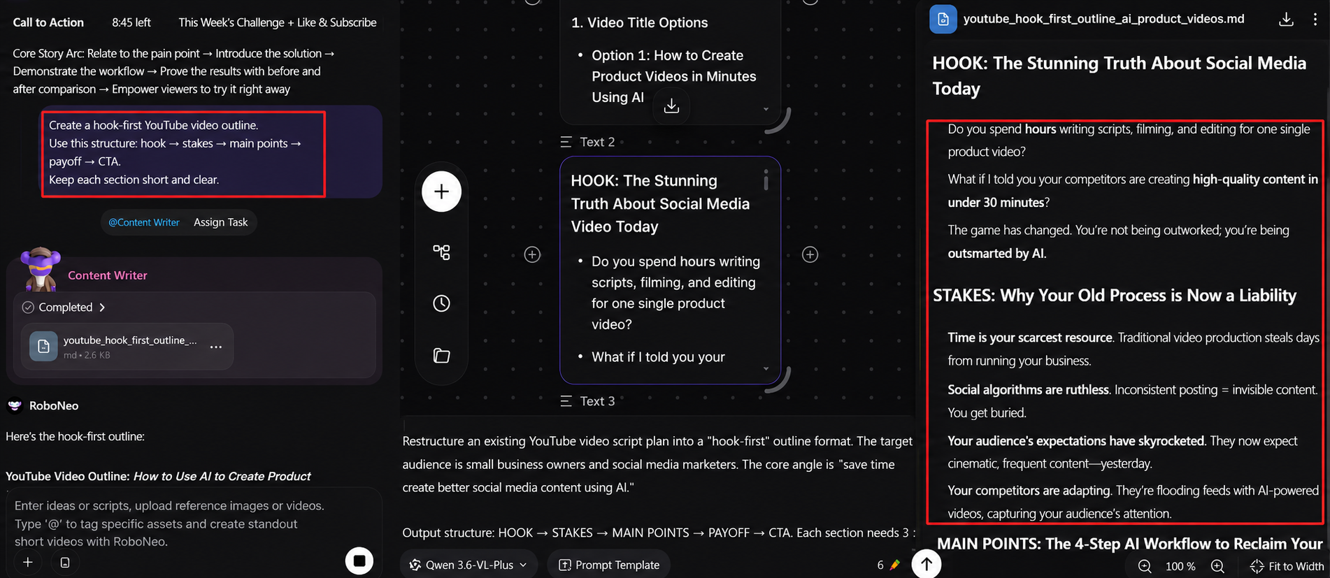 RoboNeo AI Product Video Outline Generator