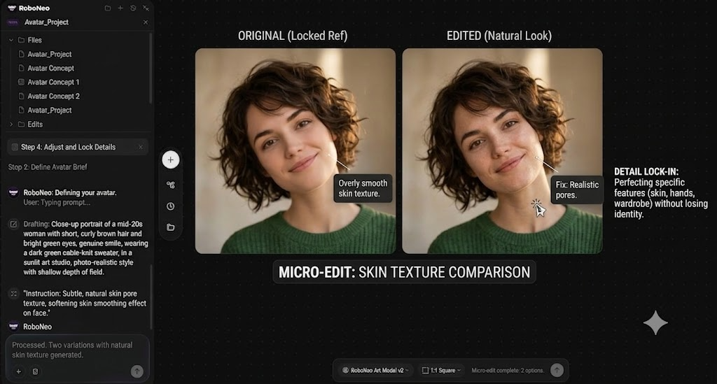 RoboNeo AI avatar editor skin texture