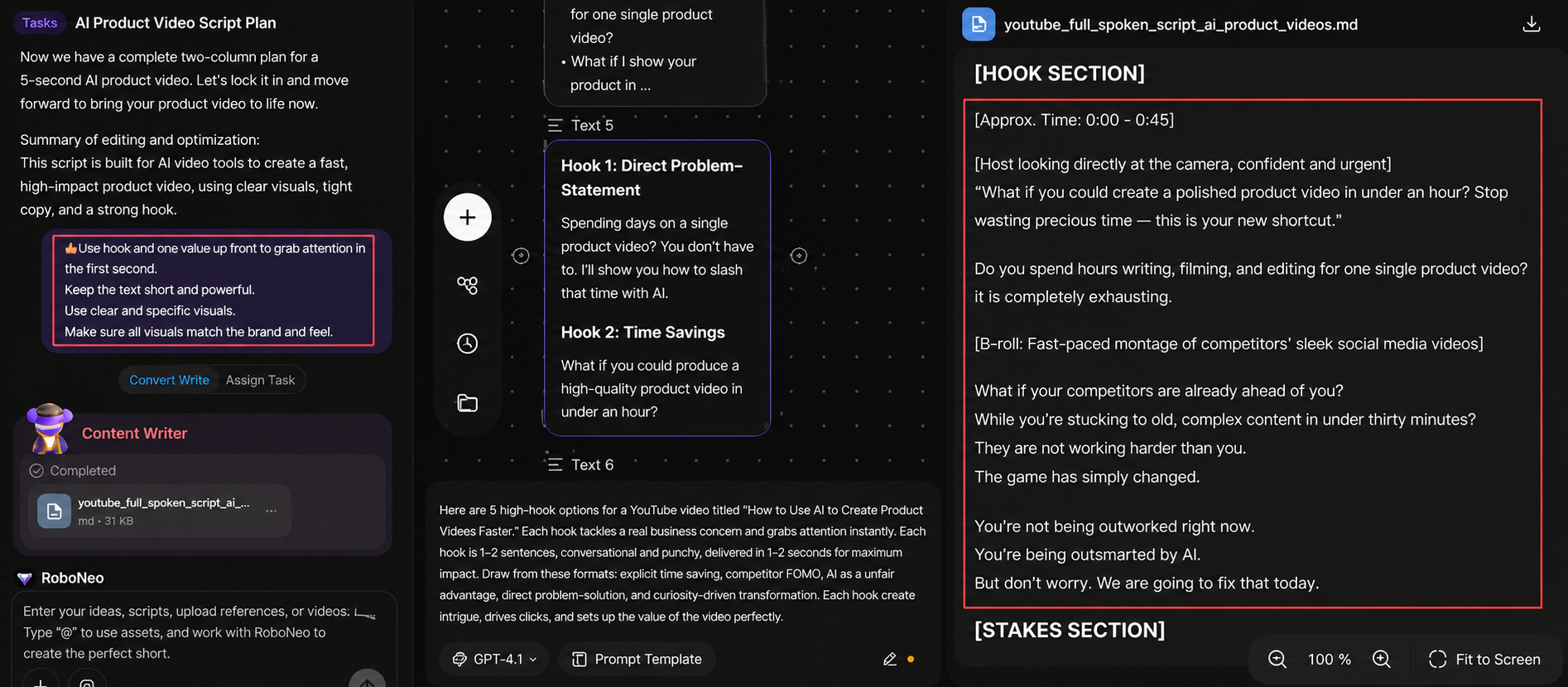 RoboNeo AI Product Video Script Writer