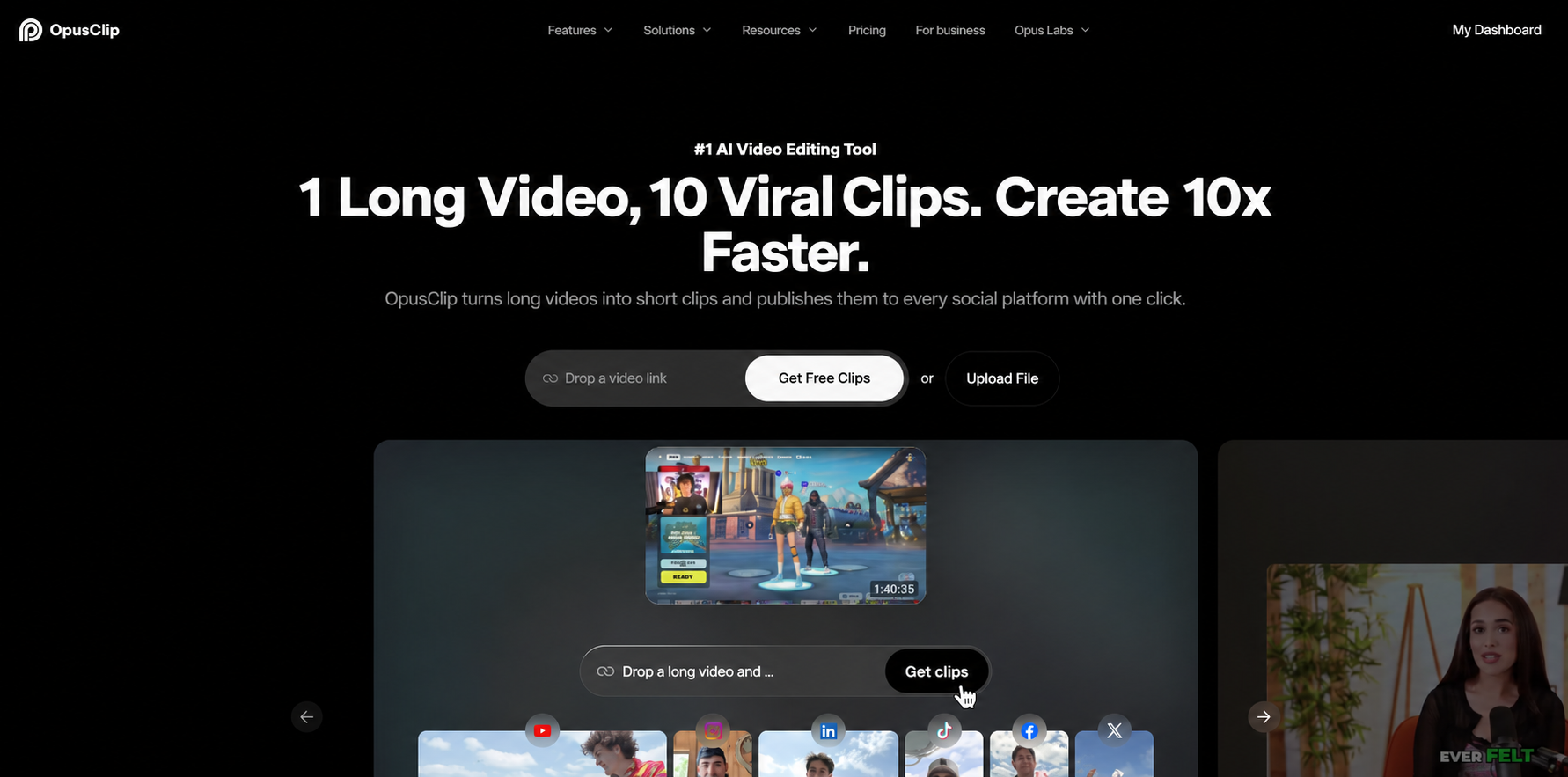 OpusClip AI video clip generator homepage