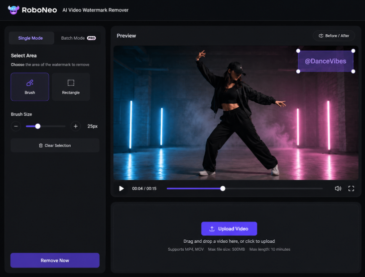 RoboNeo removes a watermark from an AI dance video