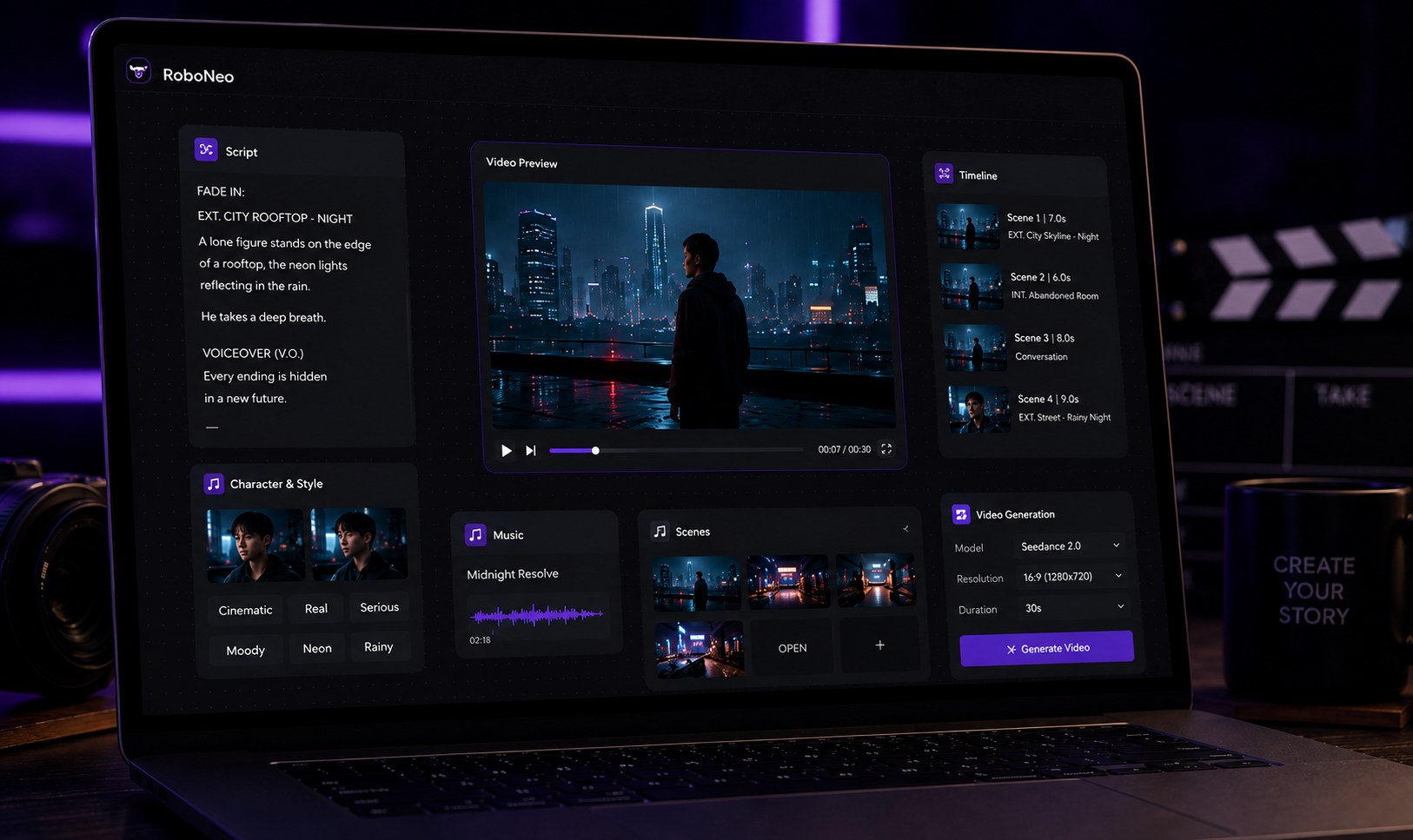 RoboNeo AI script-to-video generator