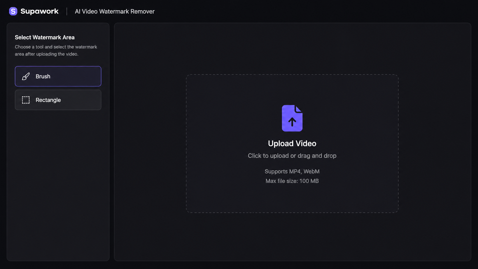 Supawork AI video watermark remover upload
