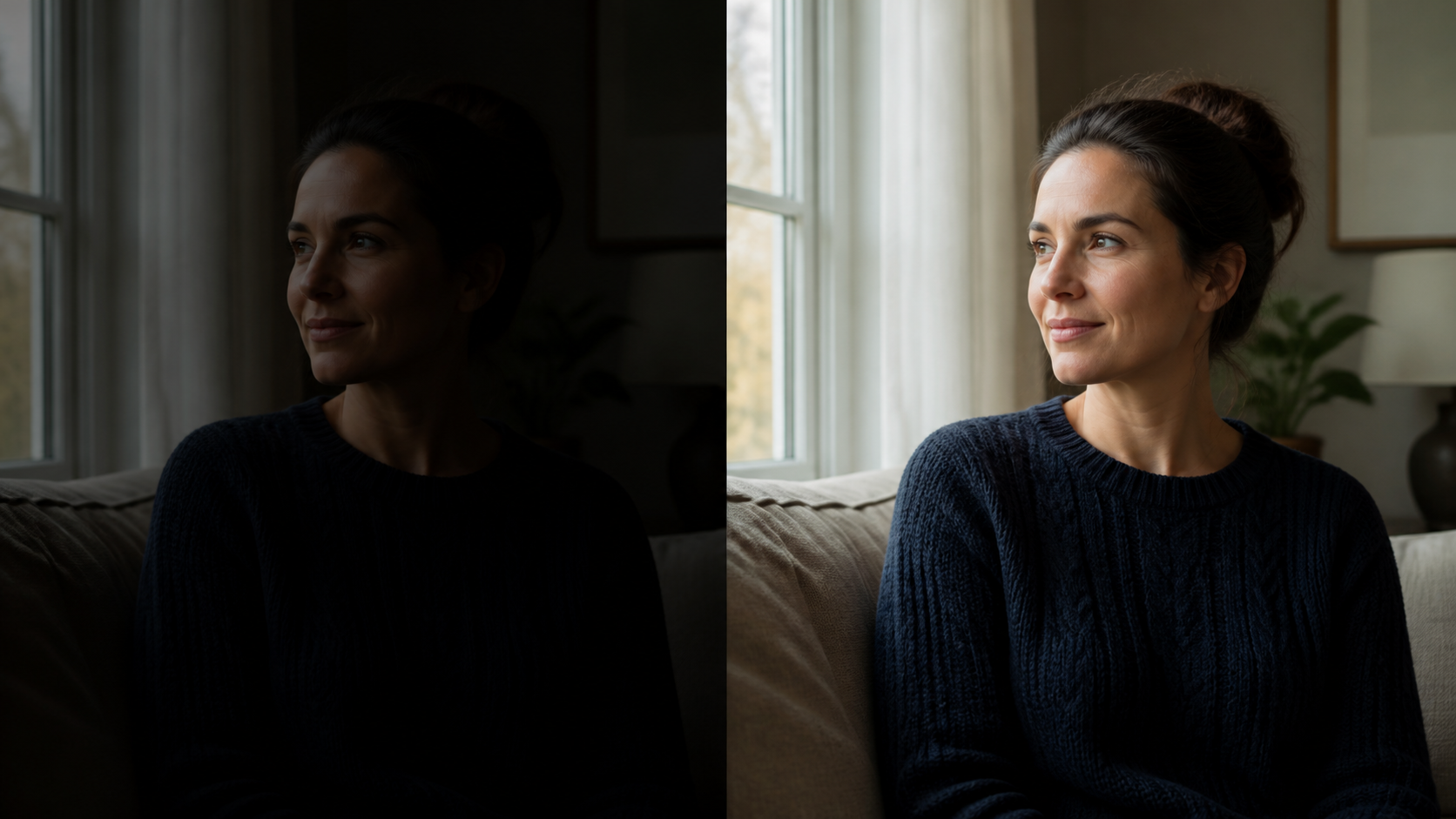 Brightening a dark photo with natural lighting
