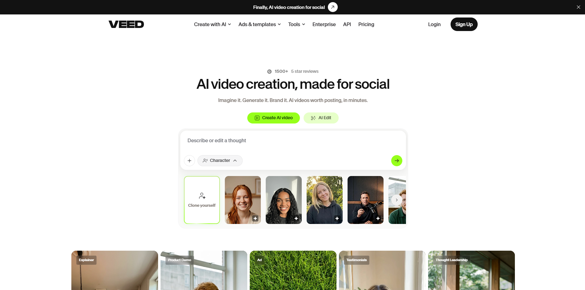 VEED AI video generator for social media
