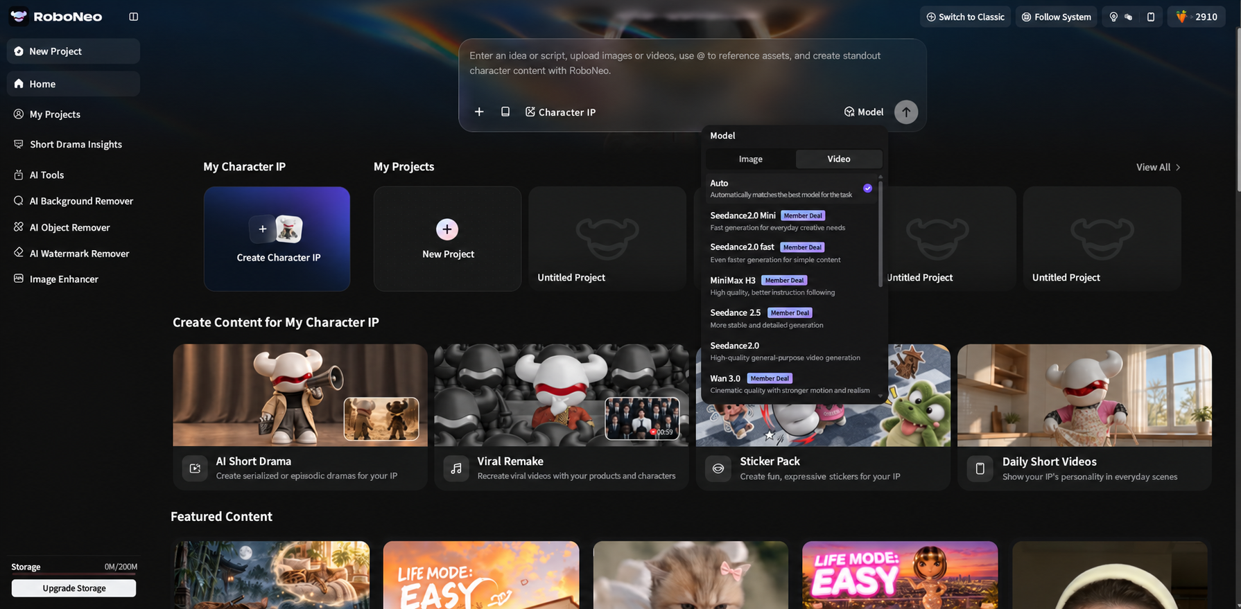RoboNeo AI tools and content dashboard RoboNeo AI tools and content dashboard