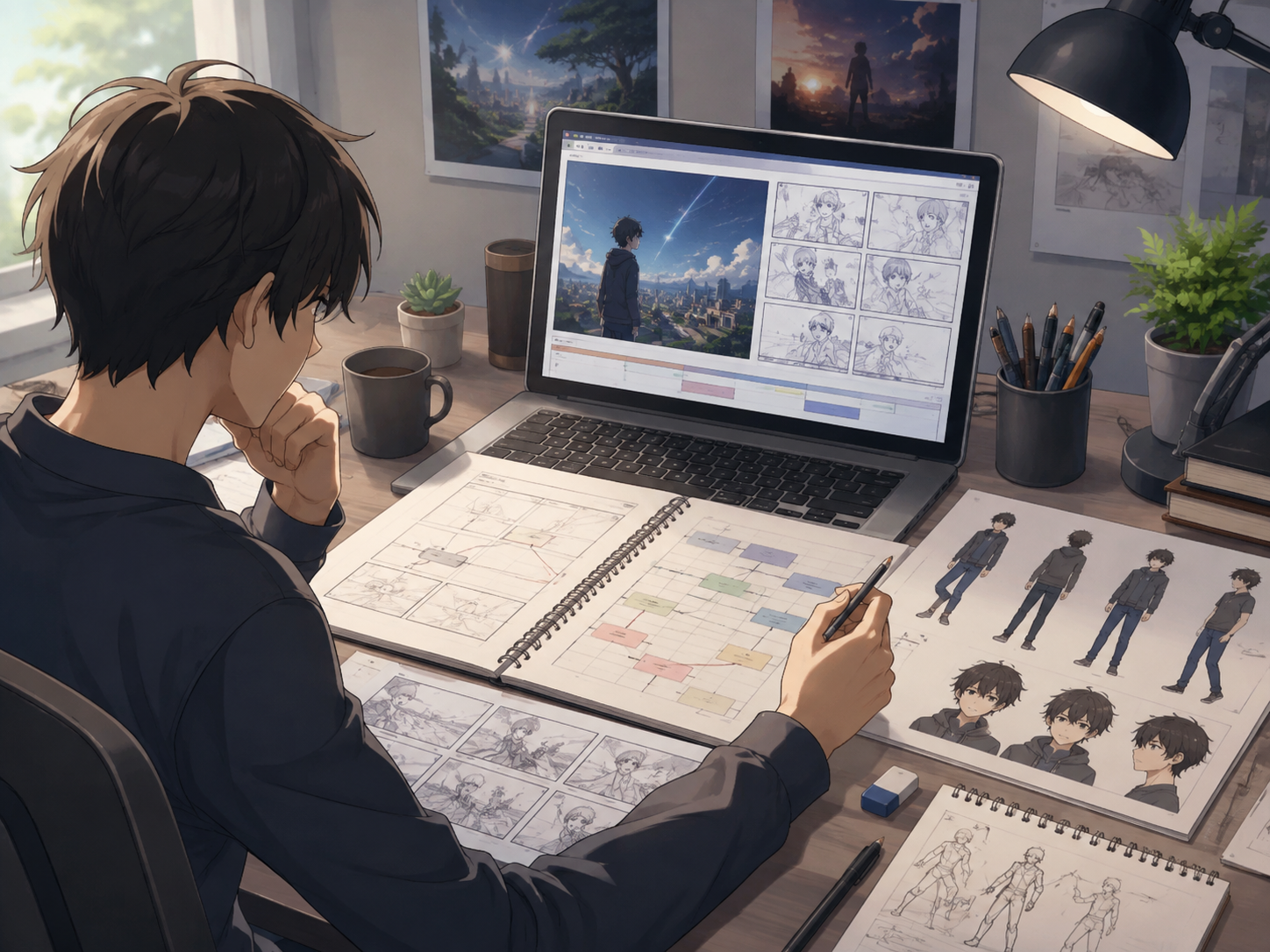 Anime storyboard and script creation desk