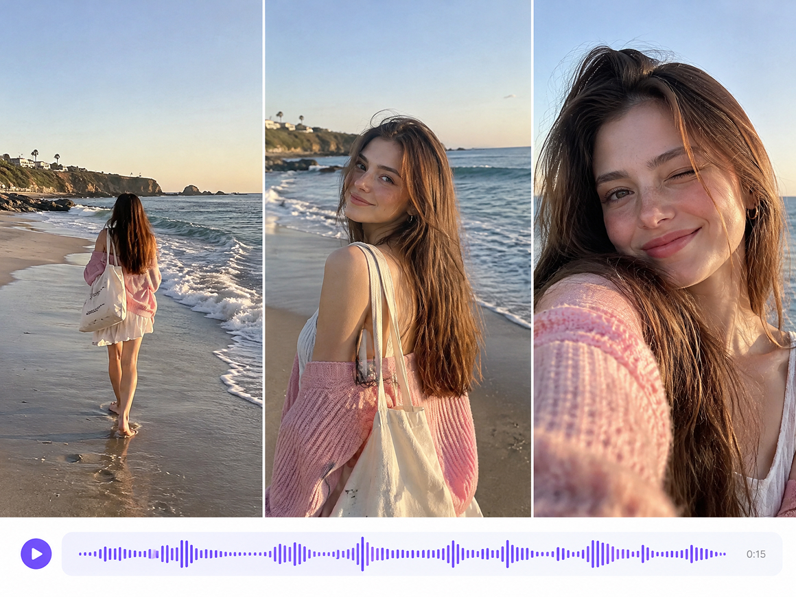 RoboNeo AI video generator beach vlog with audio