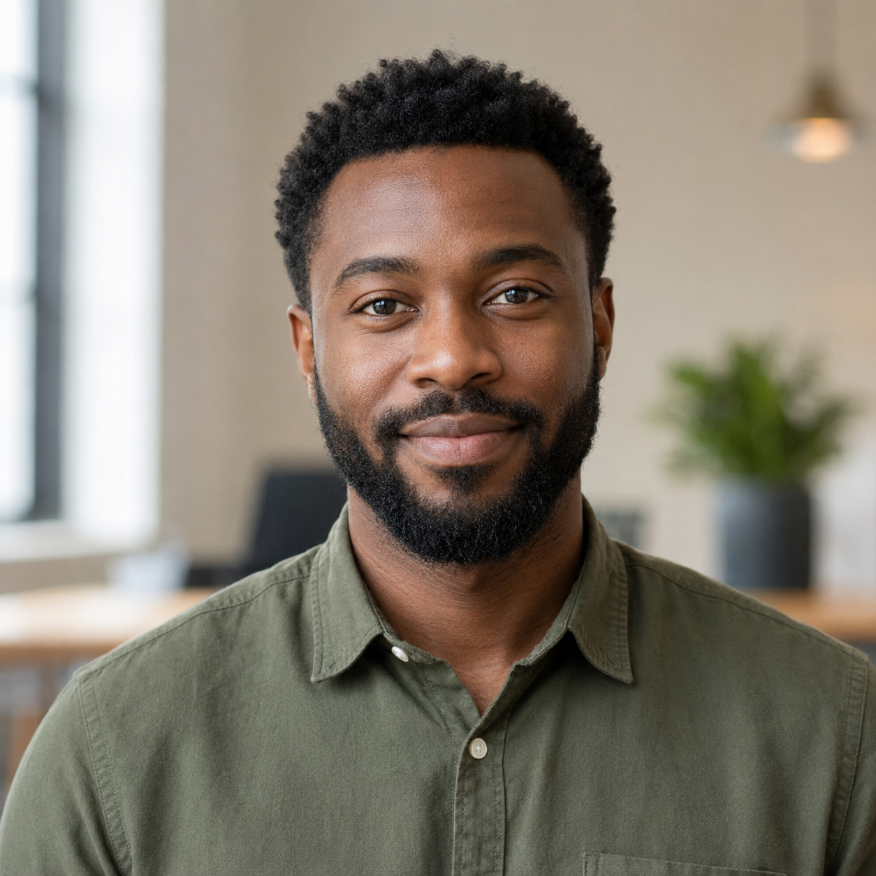 Portrait of a smiling man in a green shirt