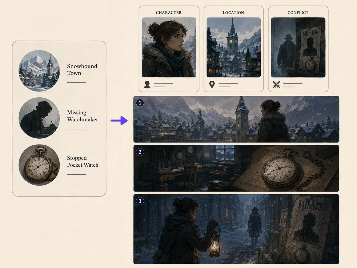 AI scene generator mystery storyboard