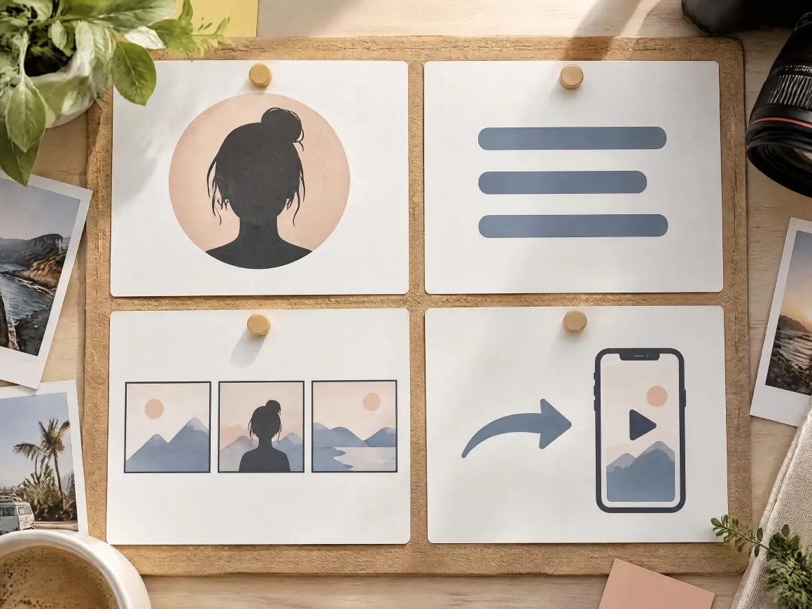Character, story, and scene references on a project board