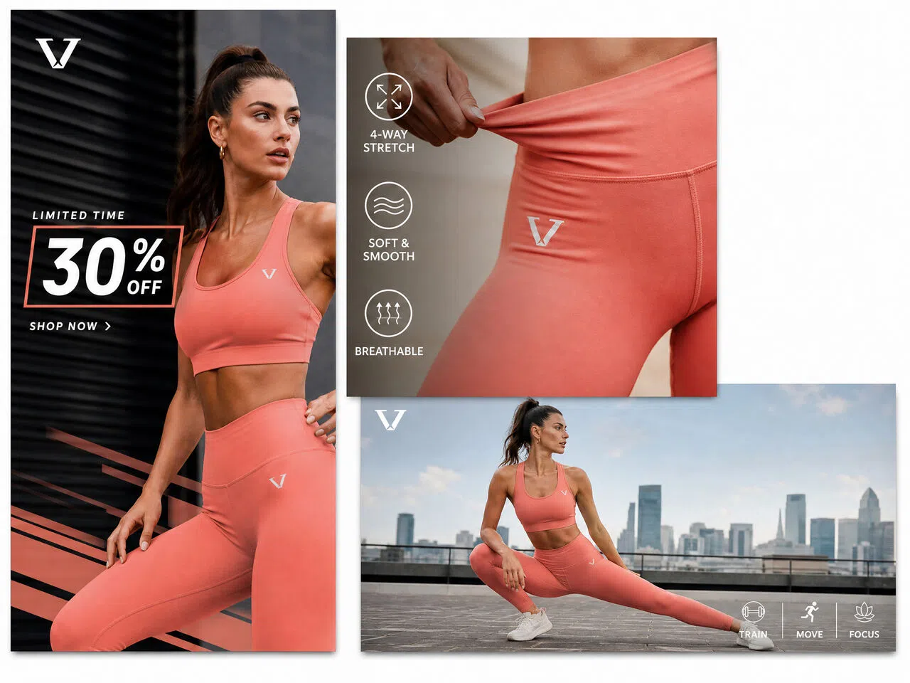 V Activewear 4-Way Stretch Leggings Ads