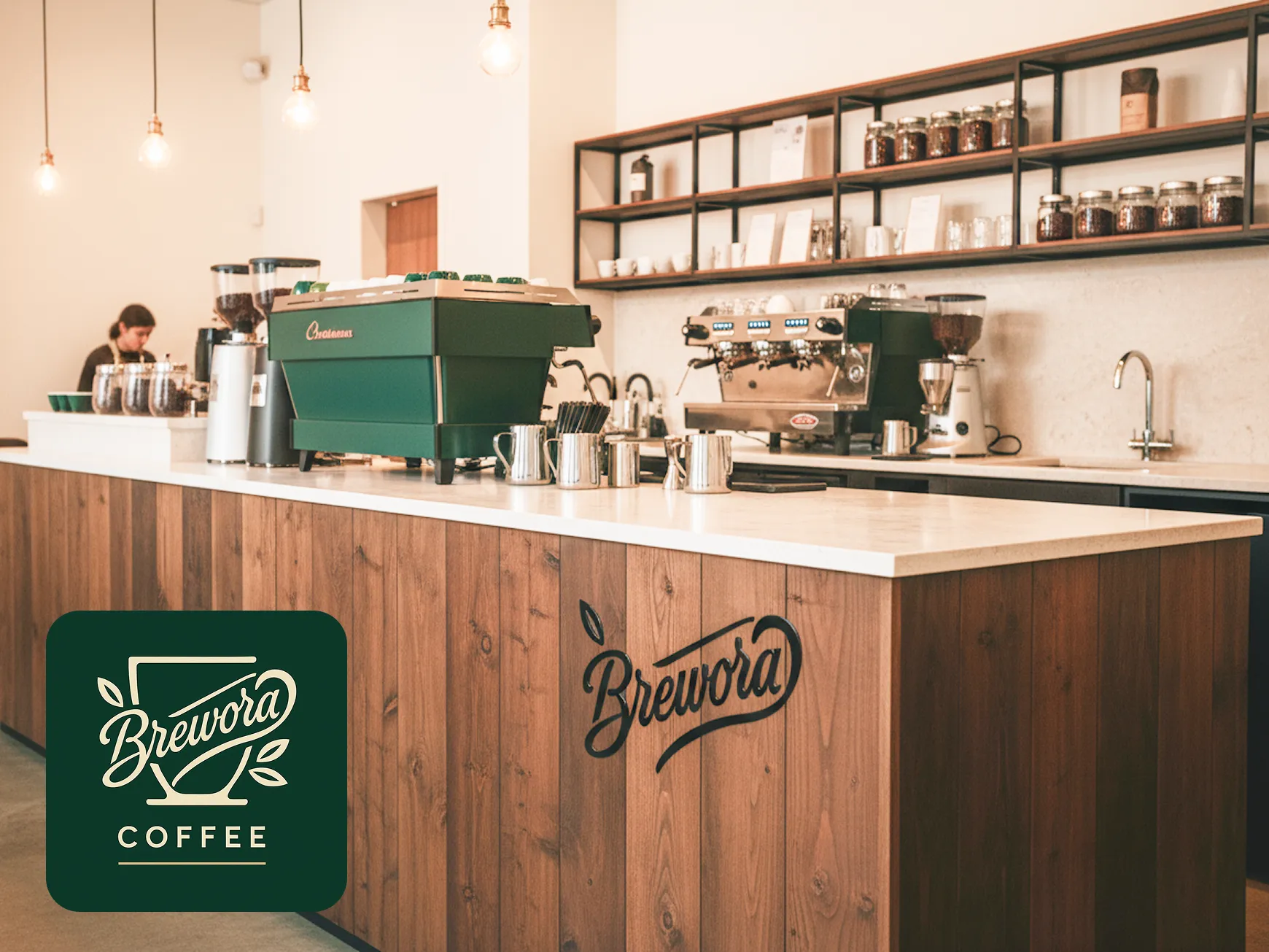 Soft vintage-style storefront branding created with X-Design, featuring retro typography and warm color palette across physical store assets.