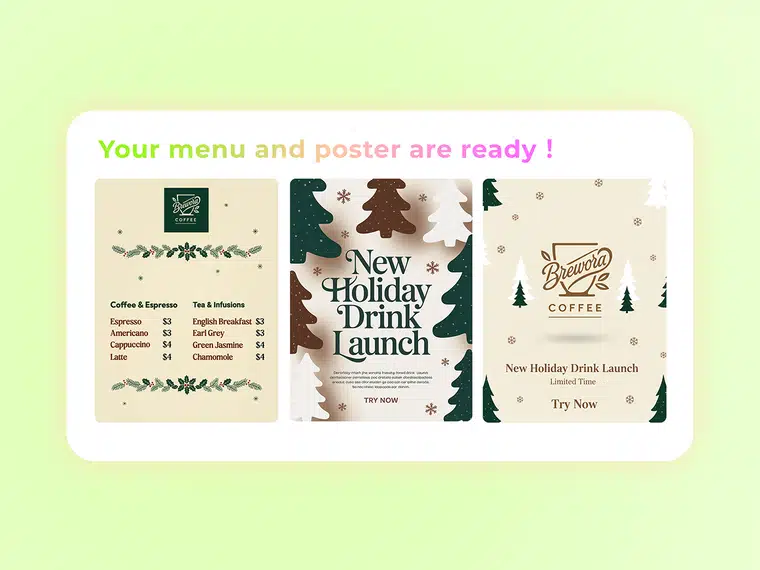 Posters, menus, and brand templates